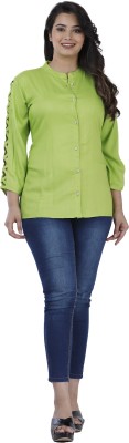 AARTI FASHION Casual 3/4 Sleeve Solid Women Light Green Top