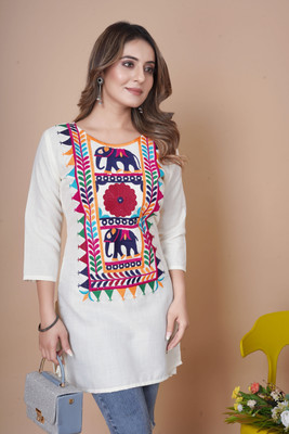 Harsh Creation Casual Embroidered, Ethnic Motifs Women White Top