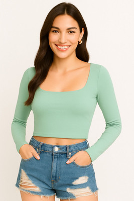 SUGARCANNE Casual Solid Women Green Top