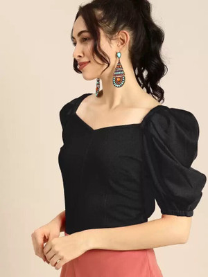 SAKSHI TRADER Casual Solid Women Black Top