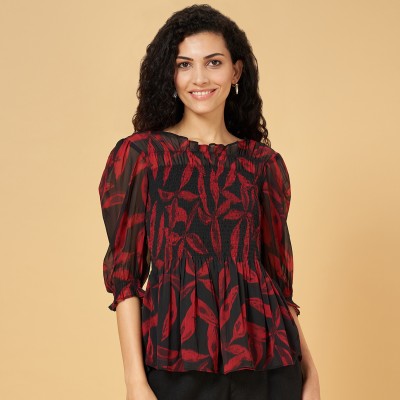 Honey By Pantaloons Casual Printed Women Black, Red Top