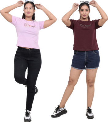 JUST LOVE Casual Printed Women Purple, Maroon Top