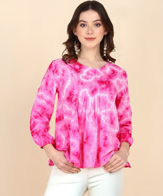 maaesa Casual Tie & Dye Women Pink, White Top