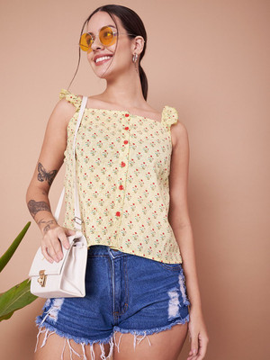 FABRIC FITOOR Casual Printed Women Beige Top