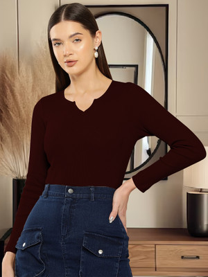 Dream Beauty Fashion Casual Solid Women Maroon Top