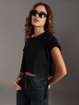 LIMEROAD Casual Solid Women Black Top