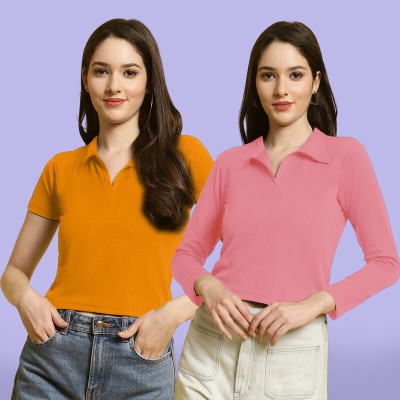 METRONAUT Casual Solid Women Pink, Yellow Top