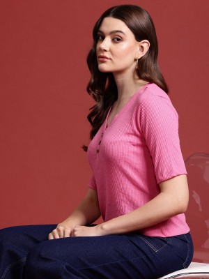 all about you Casual Solid Women Pink Top