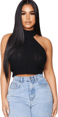 CRAMPLE Casual Solid Women Black Top