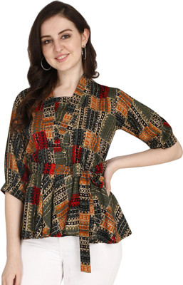 Leriya Fashion Casual Self Design Women Green Top