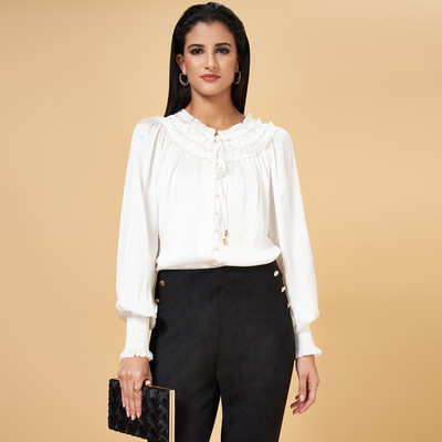 Annabelle by Pantaloons Casual Solid Women White Top