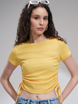 Tokyo Talkies Casual Self Design Women Yellow Top