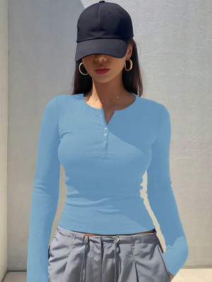 NAVYANKAA Casual Solid Women Blue Top