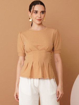 CHEMISTRY Casual Solid Women Beige Top