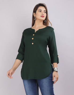 Bhiterwal Casual Solid Women Green Top