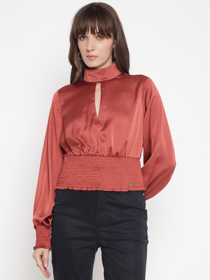 GUESS Casual Solid Women Maroon Top