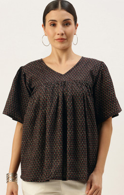 Fourleaf Casual Printed Women Black, White, Red Top