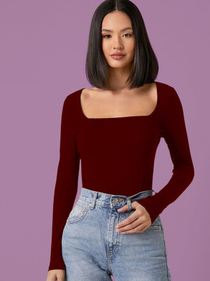 Kashonaa Casual Solid Women Maroon Top