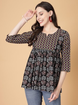 God Bless Casual Printed Women Black Top