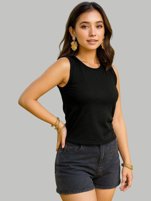 BEELLO STYLE Casual Solid Women Black Top