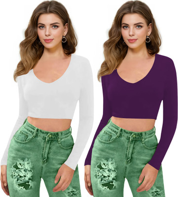 Maheshvi Casual Solid Women Purple, White Top