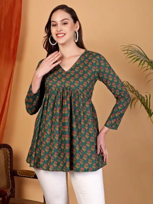 ARZOO Casual Floral Print Women Green Top