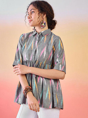 Sangria Casual Printed Women Grey Top
