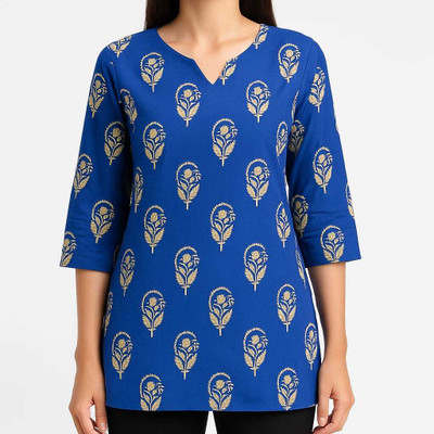 RJM BAKOLIYA Casual Printed, Ethnic Motifs, Floral Print Women Blue Top
