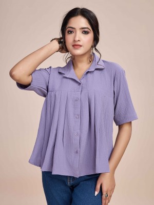 CHOICEIT Casual Solid Women Purple Top