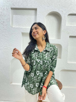 PHFashion Party Printed Women Green Top