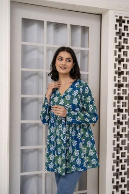 ARZOO Casual Floral Print Women Green Top