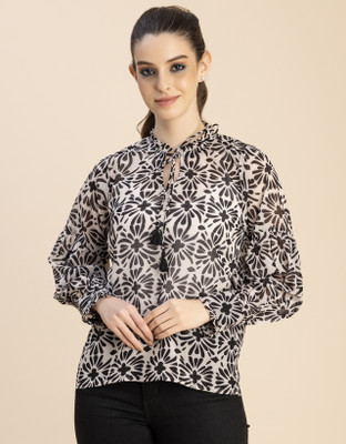 moomaya Casual Printed Women Black, White Top