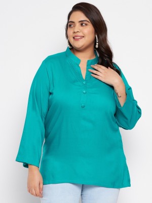 VINAAN Casual Solid Women Light Blue Top