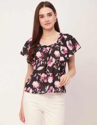 moomaya Casual Printed Women Black, White, Pink Top