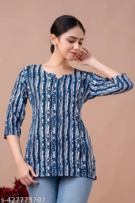 ASMAYNA Casual Solid Women Blue Top