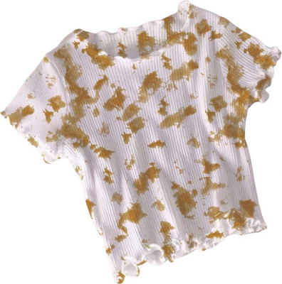 CandyClothing Casual Tie & Dye Women Beige Top