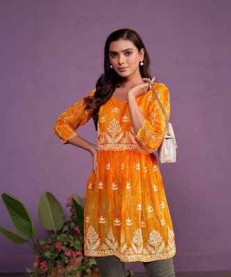 Youthnic Casual Embroidered Women Orange Top