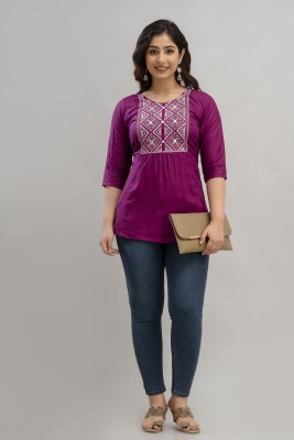 FASHION PATTI Casual Embroidered Women Purple, White Top