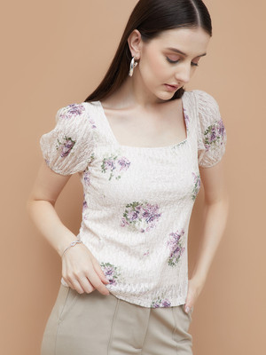 CODE by Lifestyle Casual Printed Women Beige Top