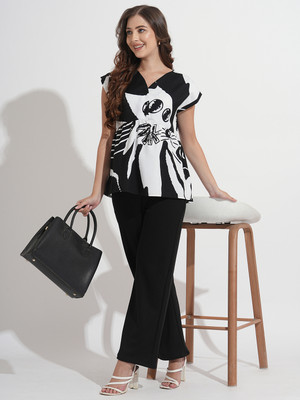 Dressberry Formal 3/4 Sleeve Printed Women White, Black Top