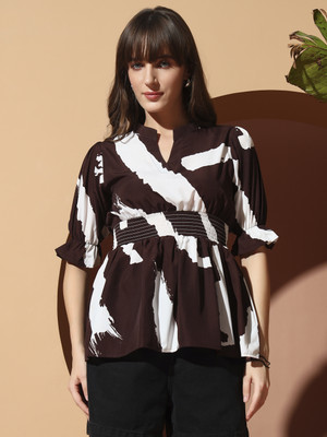 OTABU Casual Printed Women Brown Top