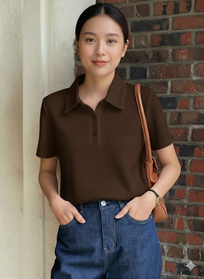 Leriya Fashion Casual Solid Women Brown Top