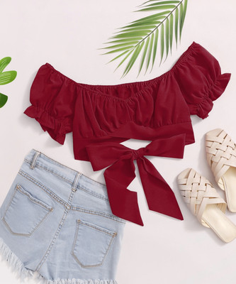 namah fashion Party Solid Women Maroon Top