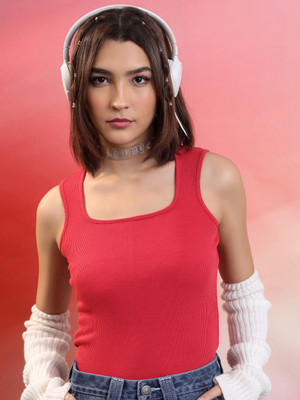 Tokyo Talkies Casual Solid Women Red Top