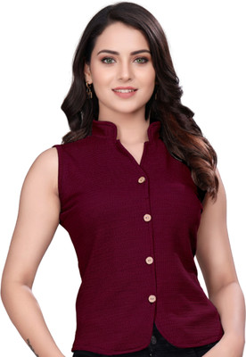 Dholakiya Empire Vibe LLP Casual Solid Women Maroon Top