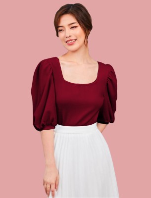 Dream Beauty Fashion Casual Solid Women Maroon Top