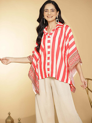 LetsDressUp Casual Printed Women Beige, Red Top