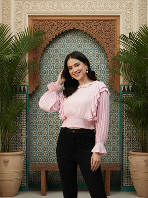 OXOLLOXO Casual Solid Women Pink Top