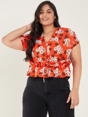 CURVE BY KASSUALLY Casual Printed Women Red Top