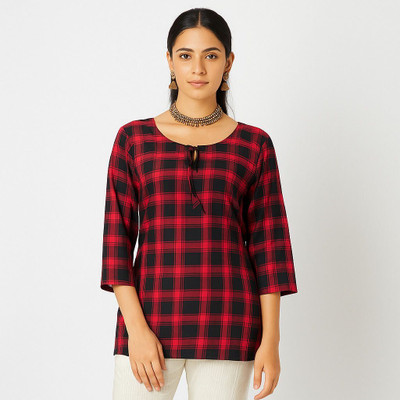 Designally Casual Checkered Women Black, Red Top
